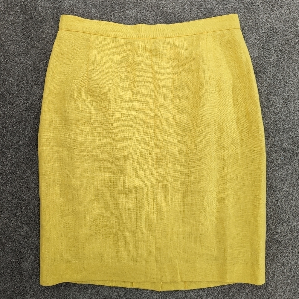CACHAREL solid yellow color linen knee high pencil skirt size 10